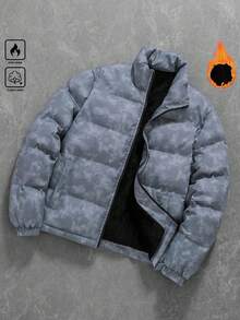 PAVTROS Manfinity Streetrush 男士防风保暖长袖拉链羽绒服，秋冬户外男士羽绒服，男士冬季外套，保暖内衬羽绒服，冬季羽绒服，男士泡泡大衣 - 灰色 - 查看 1