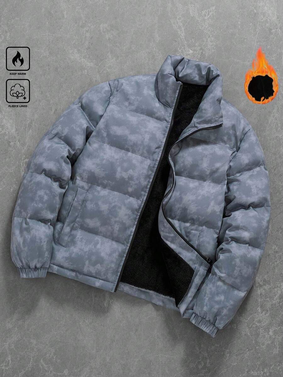 PAVTROS Manfinity Streetrush 男士防风保暖长袖拉链羽绒服，秋冬户外男士羽绒服，男士冬季外套，保暖内衬羽绒服，冬季羽绒服，男士泡泡大衣 - 灰色 - 查看 1