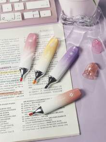 4 Piezas/Set Resaltador con Protección Visual de Color Degradado, Bolígrafo Marcador para Estudiantes, Bolígrafo de Colores para Planificador, Resaltador de Punta Ancha de Gran Capacidad, Vuelta a Clases. - Multicolor - Ver 1