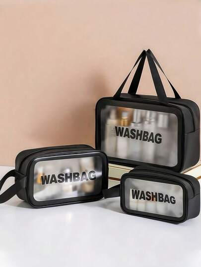 1/3pcs Waterproof Toiletry Bag ,Makeup Bag, Large Clear Makeup Bags,Cosmetic Organizer ,PVC Thickened Wash Bag For Travel & Bathroom Storage,Skincare Storage Pouch Portable Travel Bag ,Large Capacity(White)