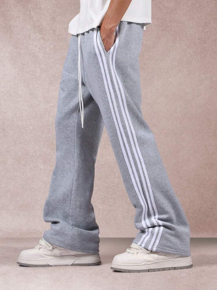 Wide Leg Flared Sweatpants With Side Stripes
