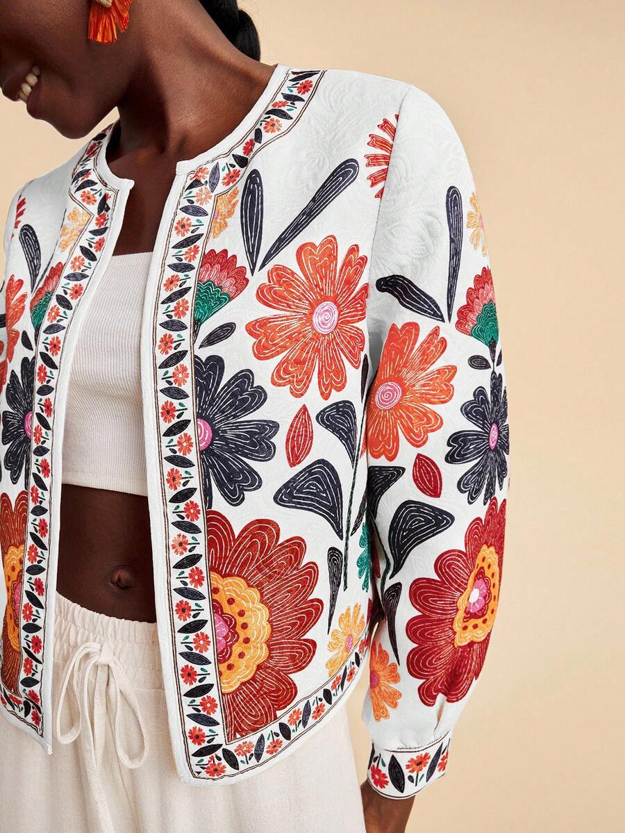 Travachic Áo khoác dài tay dáng suông in họa tiết hoa cho nữ, kiểu dáng thường ngày, thích hợp cho mùa thu, thanh lịch, đi chơi, sang trọng, phong cách đồng quê, ngày Quốc khánh, Tết Nguyên đán, lễ tốt nghiệp sang trọng, áo khoác cardigan, mùa thu đông, tiệc Giáng sinh, năm mới, khách dự đám cưới, lễ tốt nghiệp sang trọng, dạ hội cao cấp, thường ngày. - trắng - Xem 1