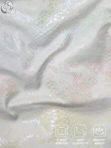 Innovista 女士奢华动物纹亮面运动套装，精致狂野风格设计，运动健身服，透气运动短款上衣搭配短裤，带手机卡口袋，蛇纹亮面金属PU材质，两件套，适合瑜伽、骑行、高强度间歇训练、办公室、法庭、早午餐、健身房、派对、夜店、锐舞派对等各种场合，多功能运动休闲弹力运动服，秋季晚宴、新年晚会、魅力四射的吊带设计，秋冬运动装 - 米色 - 查看 6