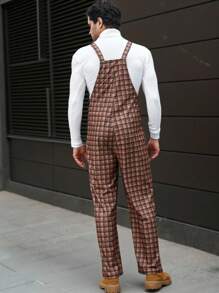 Manfinity CasualCool Men's Plaid Pocket Casual Versatile Bib Overall Jumpsuit, Fall/Winter