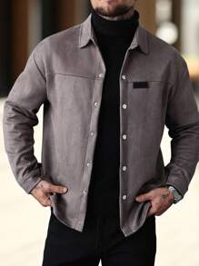 Manfinity Homme Men's Single-Breasted Casual Loose Overcoat, Fall Long Sleeve Overcoat, Old Money - Dark Grey - View 5