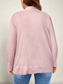 SHEIN LUNE Damen Große Größen Einfarbige Lange Ärmel Doppeltasche Lässig Strick Cardigan, Herbst