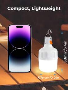 Teckwe 1pc Rechargeable LED Camping Light, Emergency Lamp 4 Lighting Modes, Multi-Functional Flashlight With Hook, Outdoor Night Work Lights Tent Hanging Lamp With Hooks, Camping Accessories - White - View 6