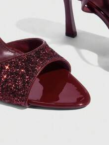 CUCCOO SZL Giày cao gót đính sequin thời trang và thanh lịch dành cho nữ - Màu Đỏ Sâu - Xem 5