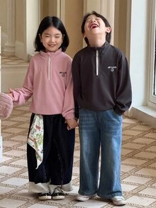 Genkimix Kids 男童宽松刺绣字母卫衣，深灰色 - 灰色 - 查看 6