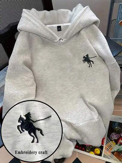 EMERY ROSE Plus Size Women's Embroidered Horse Graphic Drawstring Hoodie Sweatshirt Fall Cloth For Women Winter Autumn