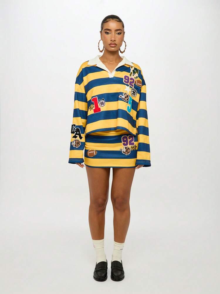 SUMWON WOMEN Striped Rugby Sweatshirt With Patches And Numbers