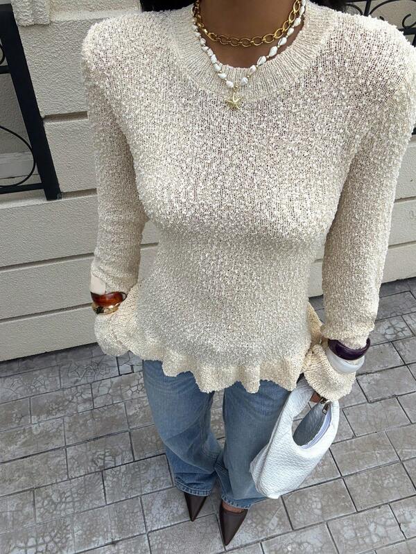 Siren Gaze Damen Pullover mit gerüschtem Saum, Herbst/Winter Neuheit