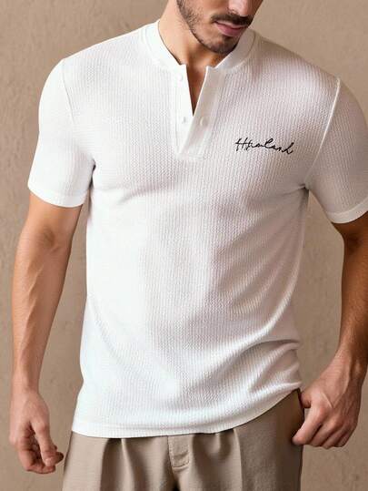 Manfinity VCAY 男士休闲针织字母刺绣修身短袖 Polo 衫