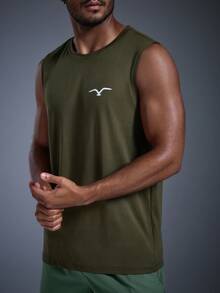 DRIFTMERE Men's Summer Seagull Print Casual Sleeveless Tank Top - Army Green - View 5
