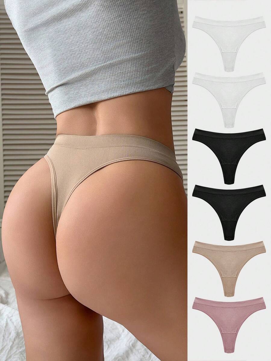 Wedaily 6件套女士浪漫法式纯色性感丁字裤 - 彩色 - 查看 1