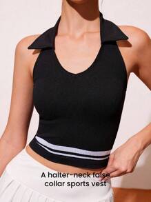 CourtClass 女式挂脖日常健身运动条纹背心 - 彩色 - 查看 2