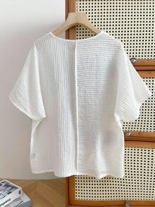 INAWLY 纯色蝙蝠袖休闲宽松夏季T恤 - 白色 - 查看 2