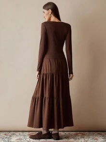 Chiquease Women's Knit Long Sleeve Bodycon 2 Pieces Set, Women's Brown 2 Pieces Set Fall Cloth For Women - Coffee Brown - View 3