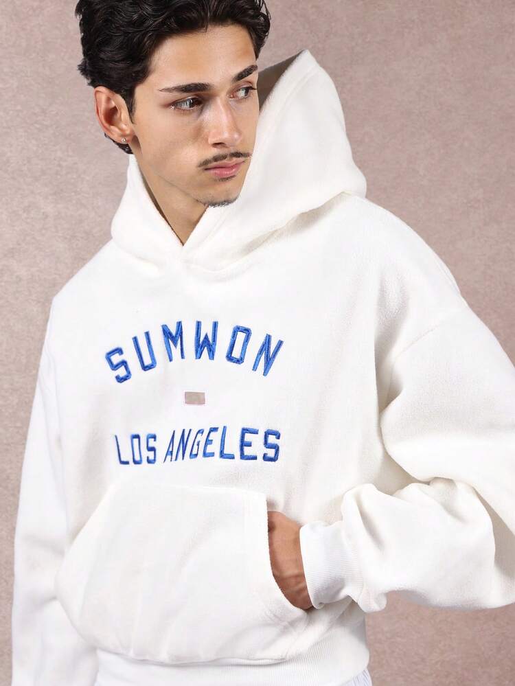 Cropped White Hoodie With Embroidered Logo Text