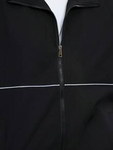 Manfinity Homme Men's Zip Front Loose Casual Jacket, Men Zip Up Jacket, Reflective Jacket, Men Jackets Streetwear - Black - View 6