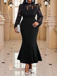 Fleurora 秋冬优雅通勤办公室派对酒会演唱会/音乐节黑色针织立领美人鱼主教袖撞色蕾丝长款长袖大码连衣裙大码黑色透视领长袖连衣裙女秋装秋装女秋装女秋装女秋装女秋装女秋装女秋装女秋装女冬装女冬装女冬装女冬装女派对礼服优雅派对礼服长款派对礼服优雅派对礼服女士派对礼服优雅派对礼服曲线派对礼服长款派对礼服优雅礼服女士优雅礼服女士黑色礼服 - 黑色 - 查看 6