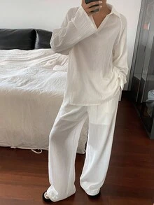 DAZY Autumn/Winter New Loose Casual Solid Color Slouchy Women 2 Pieces Set Lounge Sets For Women - White - View 3