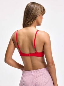 LOUNGEISTA 女士红色三角杯性感舒适泳装文胸，可拆卸胸垫，可调节肩带，女士内衣，适合夏季海滩，透气舒适文胸 - 玫紅色 - 查看 3