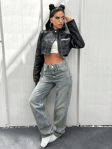 EURMUSE HIGH WAIST CASUAL STYLE DENIM STRAIGHT - Medium Wash - View 6