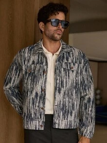 Manfinity BRENVOR 男士时尚扎染短款夹克，秋季，适合秋冬 - 彩色 - 查看 5