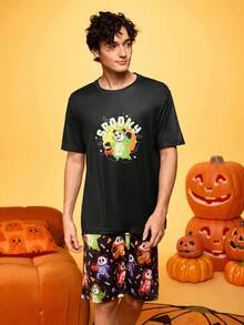 Happy Jammies Parent-Child Basic Soft Comfortable English Print Men's Pajama Set - Multicolor - View 5