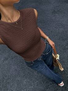 Siren Gaze Women's All-Match Versatile Textured Fitted Tank Top, Summer,Brown Top Casual - Coffee Brown - View 3