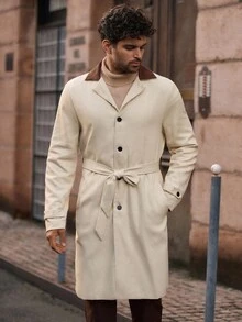 Mainfolk Men's Casual Woven Long Contrast Collar Fashion Trench Coat, Old Money, Fall, Winter - Multicolor - View 3
