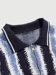 ROMWE MEN Prep Men's Casual Colorblock Striped Cardigan, Autumn/Winter - Black - View 3