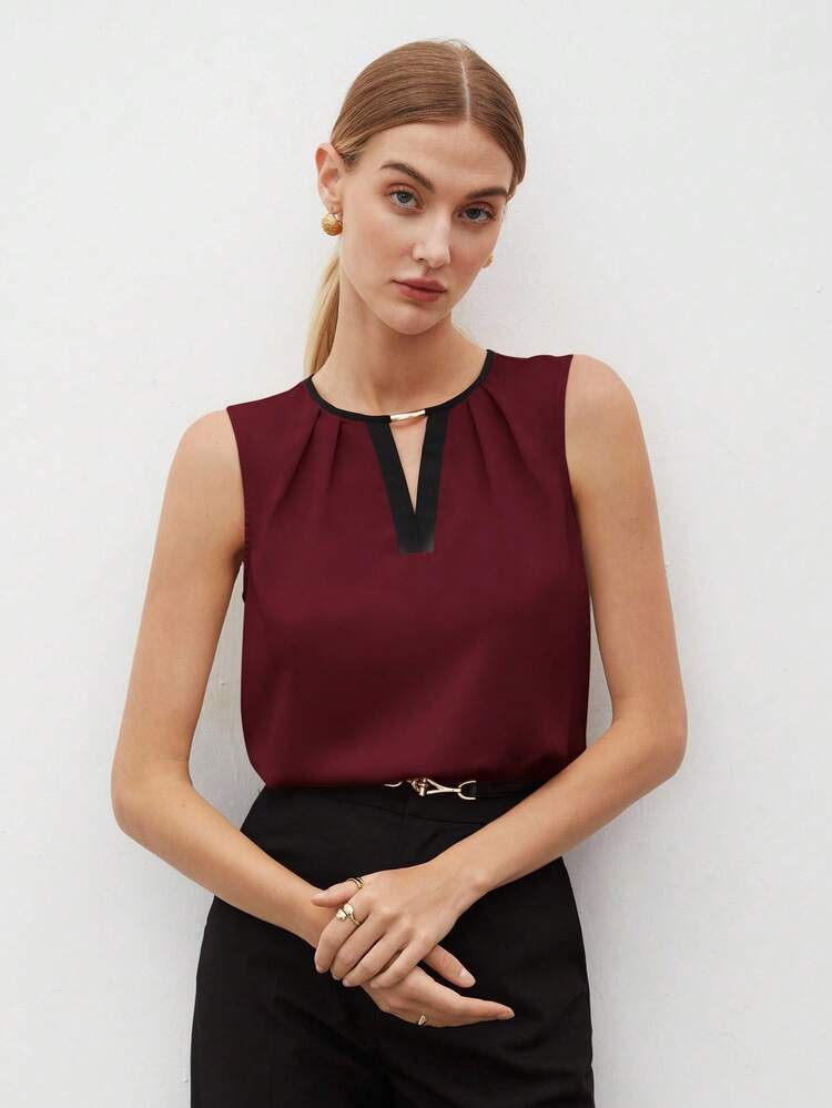 BizChic 酒红色半开襟黑色撞色衬衫，现代优雅，适合都市通勤、日常百搭，亦可搭配90年代复古风、圣诞节、新年装扮，浪漫情人节派对、海滩、毕业典礼、嘉年华、假日休闲简约风，适合婚礼宾客、主人、约会、派对、音乐会、早午餐、机场等多种场合。 - 酒紅色 - 查看 9