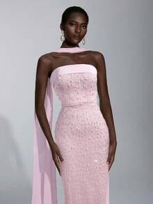 Elitara Elegant Luxury 3D Beaded Strapless Bodycon Maxi Dress With Detachable Halter, Suitable For Dates, Vacations, Singles' Parties, Birthdays, Graduations, Weddings, Formal Galas