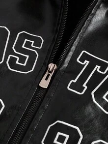 PAVTROS 男士长袖Y2K哥特风PU皮连帽拉链夹克，绣有“Boston”和“1986”字样，人造毛领，秋冬时尚街头服饰，Glowmode出品，万圣节和返校季完美之选，送给男友的理想礼物，男士定制毛领连帽夹克 - 黑色 - 查看 4