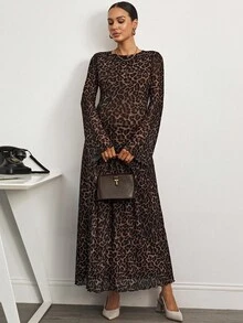 MaterniWear 休闲时尚豹纹宽松长袖孕妇装 - 棕色 - 查看 3