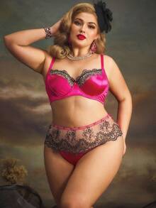PinupPomp Embroidered Patchwork Plus Size Underwire Bra Set, Lift