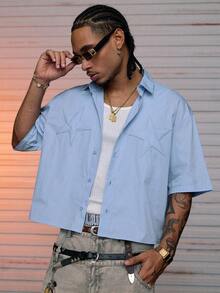 AXEPEAK Men's Woven Casual Loose Fit Short Sleeve Shirt