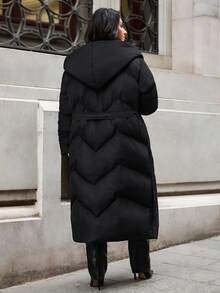 EURMUSE Crossover Quilted Hooded Puffer Women's Long Down Coat