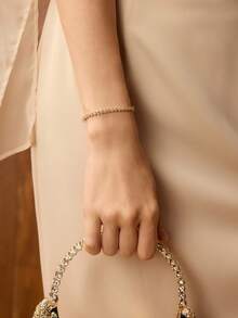 MOTF PREMIUM Pulsera de tenis con diamantes redondos enchapada en oro de 18K para mujeres - Amarillo Oro - Ver 7