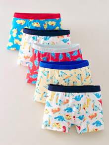 5pcs/Pack Boys' Toddler Dinosaur Series Elastic Waist Soft Comfortable Basic Breathable Boxer Briefs Boys Dinosaur Underwear Boys Underwear Fall Winter - Multicolor - View 5