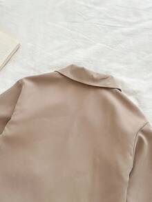 1pc Young Girl Khaki Casual Fashion Blazer, Chic Autumn Toddler Kid Blazer, Fall Girs Blazer - Khaki - View 3