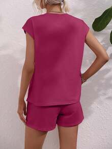 SHEIN LUNE 女式无袖背心和抽绳短裤两件套，休闲家居服 - 玫紅色 - 查看 2