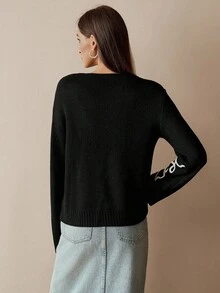 女式休闲波西米亚风落肩开衫 - 黑色 - 查看 2