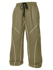Manfinity EMRG Pantalones de chándal con cordón en la cintura y ribete de contraste para hombres de talla grande - Camel - Ver 5