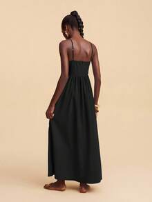 Travachic 女式刺绣无袖连衣裙，配撞色饰边 - 黑色 - 查看 2