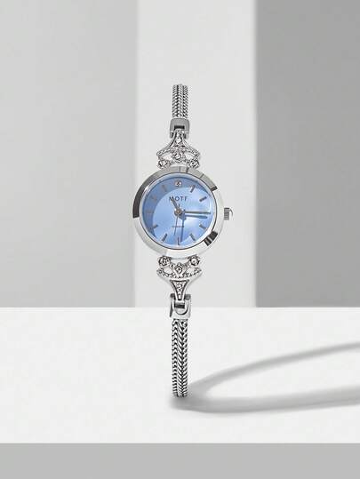 MOTF PREMIUM Reloj pulsera con estuche de lujo de plata con diamantes de imitación