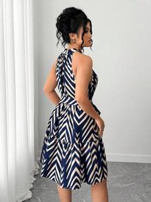 Elenzga Váy thường ngày in họa tiết thời trang cỡ lớn mới dành cho nữ - Màu xanh hải quân - Xem 2