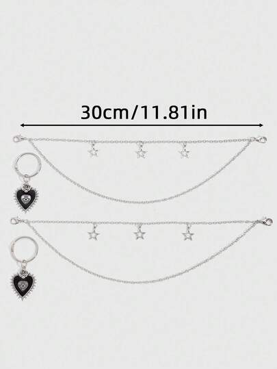 Grunge Punk 4 pièces Charms de chaussure style punk avec chaîne pentagramme, décorations de pendentif de chaussure gothique avec cœur noir et œil, accessoires de chaussure pour ambiance d'Halloween